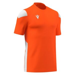 Camiseta naranja/blanco. Macron. Polis